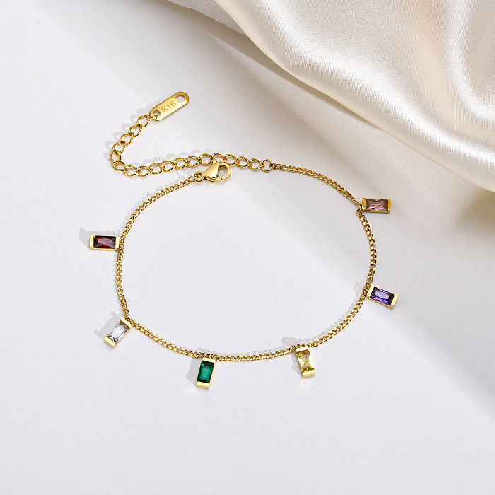 Estilo simples retângulo chapeamento de aço inoxidável inlay zircão banhado a ouro pulseiras colar