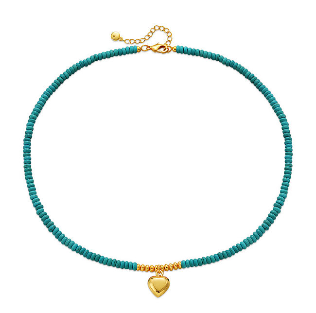 1 Piece Ethnic Style Heart Shape Turquoise Copper Plating Necklace