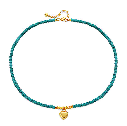 1 Stück herzförmige Halskette im Ethno-Stil mit türkisfarbener Verkupferung
