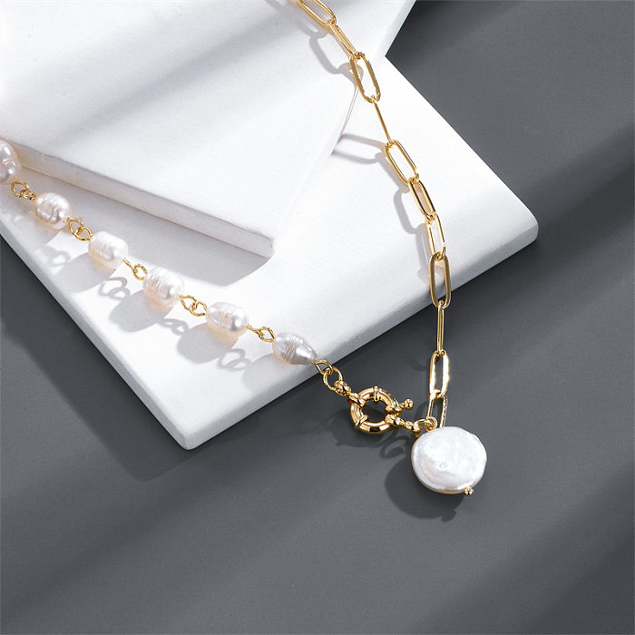 Modische Halskette mit Süßwasserperlen, einfache Kupfer-Schlüsselbeinkette