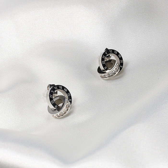 Fashion Circle Titanium Steel Plating Inlay Zircon Earrings Necklace