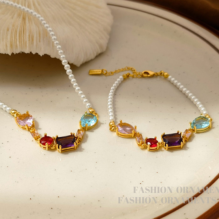 Lady Solid Color Copper Irregular Inlay Zircon Bracelets Necklace