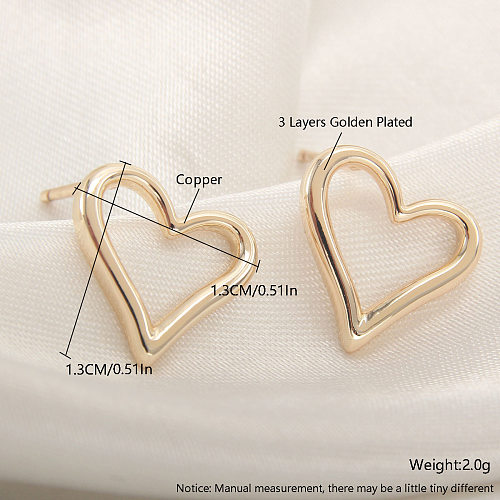 1 par estilo simples forma de coração arco nó chapeamento incrustação strass de cobre banhado a ouro brincos