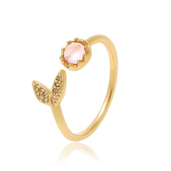Simple Style Fish Tail Copper Gold Plated Zircon Open Ring