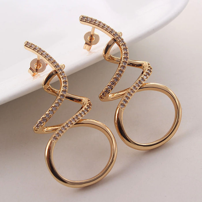 1 Piece IG Style Elegant The Answer Plating Inlay Copper Zircon Gold Plated Earrings