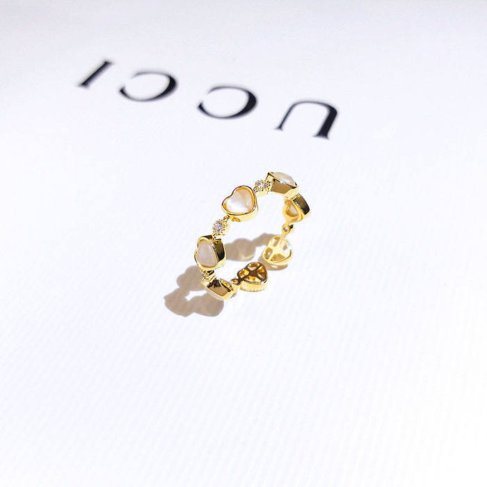Anéis de opala revestidos de cobre em formato de coração da moda 1 peça