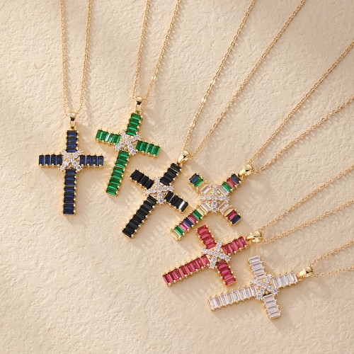 Luxuriöse Hip-Hop-Halskette mit Kreuz-Kupfer-Zirkon-Anhänger im coolen Stil in großen Mengen