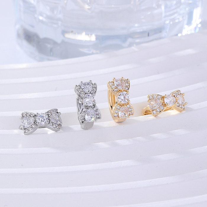 1 Pair Sweet Bow Knot Plating Inlay Copper Zircon Hoop Earrings