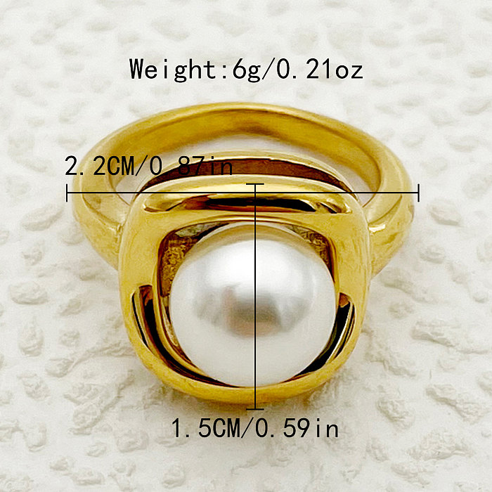 Simple Style Round Stainless Steel Plating Inlay Artificial Pearls Gold Plated Rings