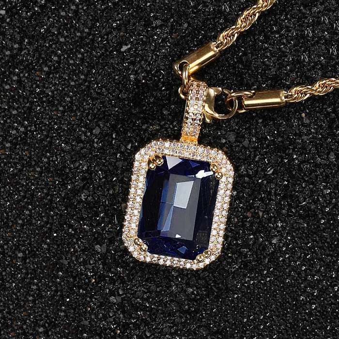 Collier rétro avec pendentif en Zircon et incrustation de cuivre carré pour femme