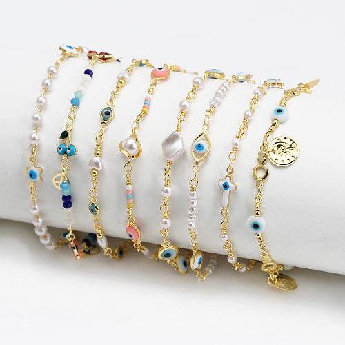 1 Piece Simple Style Eye Imitation Pearl Copper Plating Bracelets