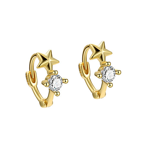 Simple Style Star Copper Hoop Earrings Plating Inlay Rhinestones Copper Earrings