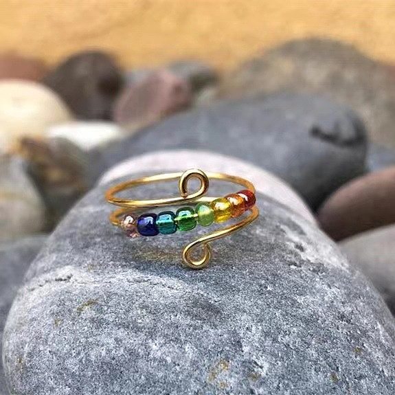 Retro Geometric Copper Inlay Beads Rings