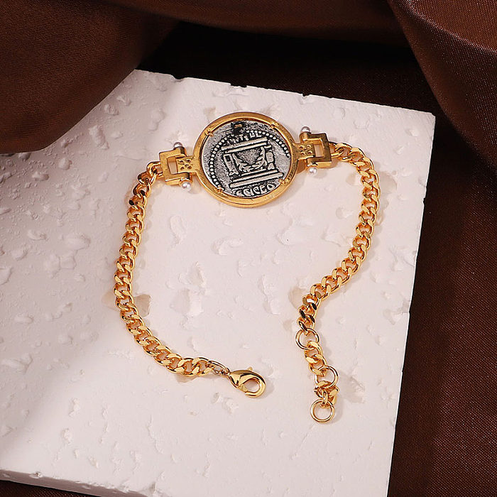 Bracelets ronds en cuivre plaqué or 18 carats avec portrait de trajet rétro