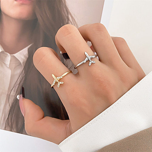 Fashion Airplane Copper Hollow Out Inlay Zircon Open Ring 1 Piece