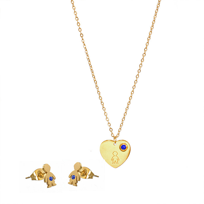 Collar de pendientes chapado en oro de 14K con incrustaciones de gemas de acero inoxidable con forma de corazón humano de estilo Simple y bonito