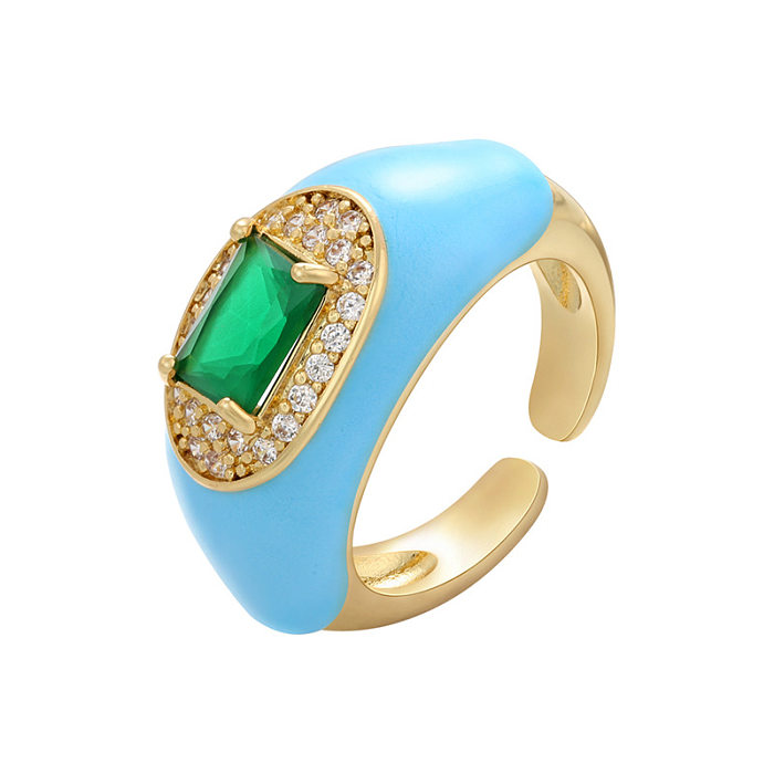 Joyería al por mayor del anillo de cobre ajustable esmeralda color aceite del descenso de la moda