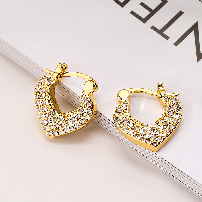 1 Pair Simple Style Commute Heart Shape Plating Inlay Copper Zircon 18K Gold Plated Earrings