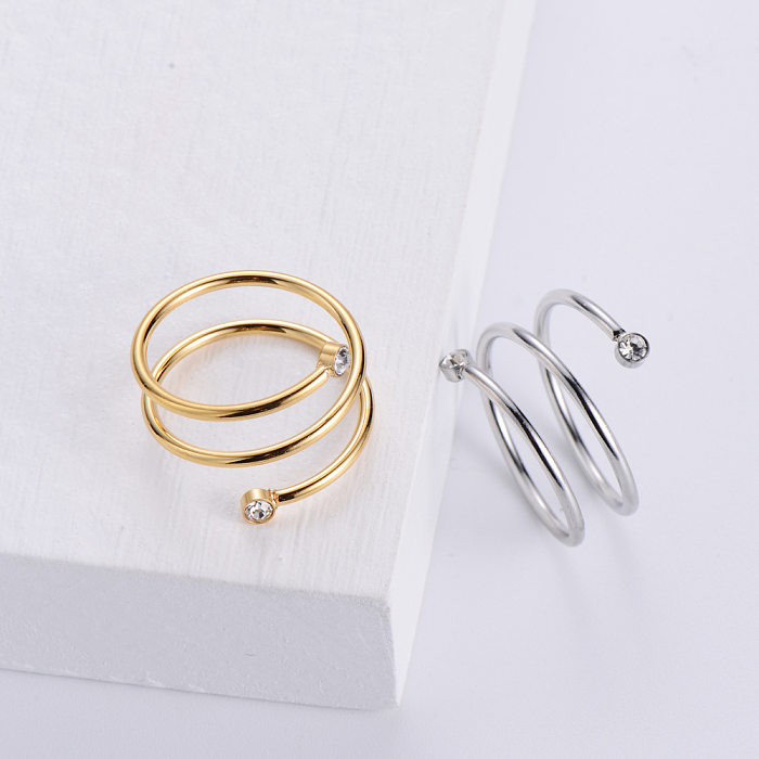 AML Simple European And American Style Japanese And Korean Design Ring Open Spiral Diamond Women's Titanium Steel Factory Wholesale Ring