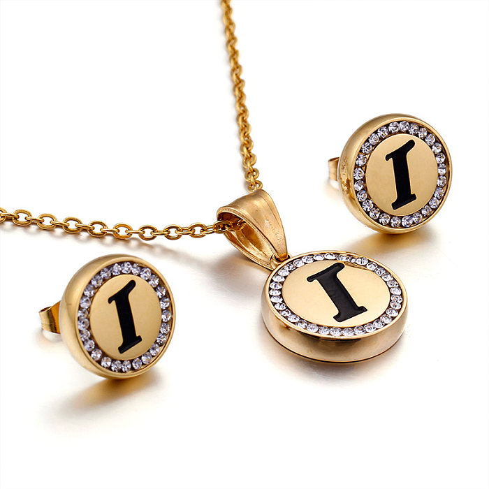 Sweet Letter Stainless Steel Plating 18K Gold Plated Earrings Necklace