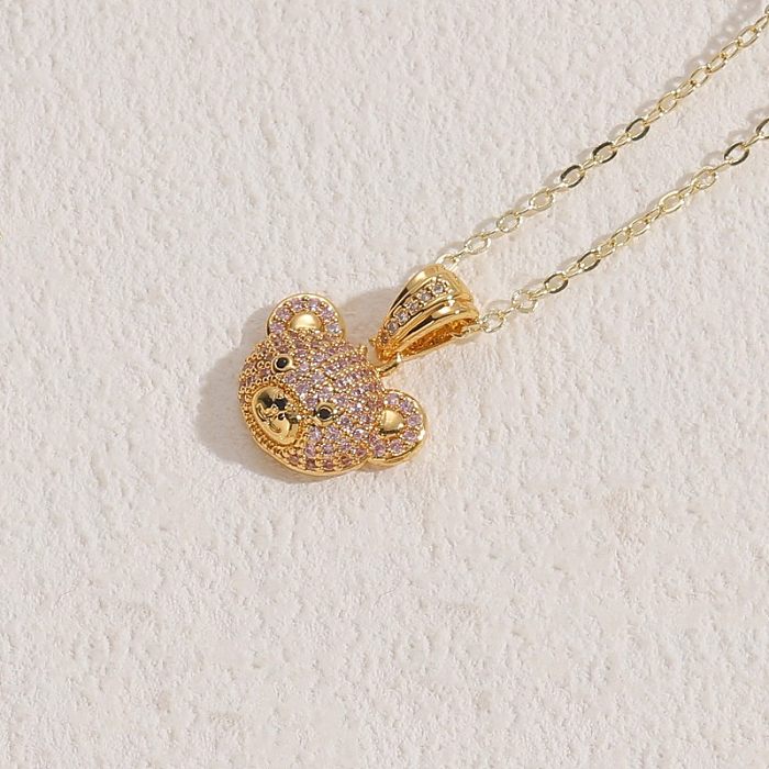 Elegant Classic Style Bear Copper 14K Gold Plated Zircon Necklace In Bulk