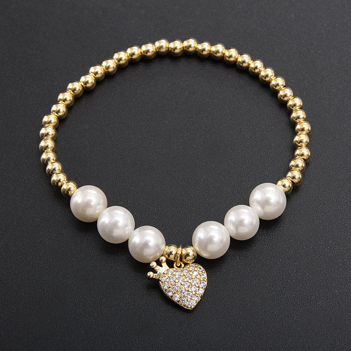 Elegant Lady Heart Shape Flower Copper Pearl Inlay Zircon Bracelets