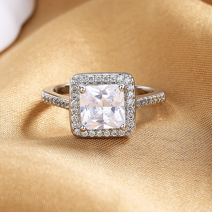 1 Piece Luxurious Square Copper Inlay Zircon Open Ring