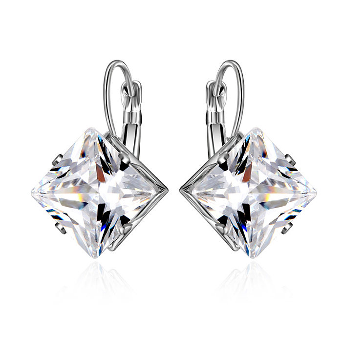 1 Pair Sweet Geometric Plating Inlay Copper Zircon White Gold Plated Earrings