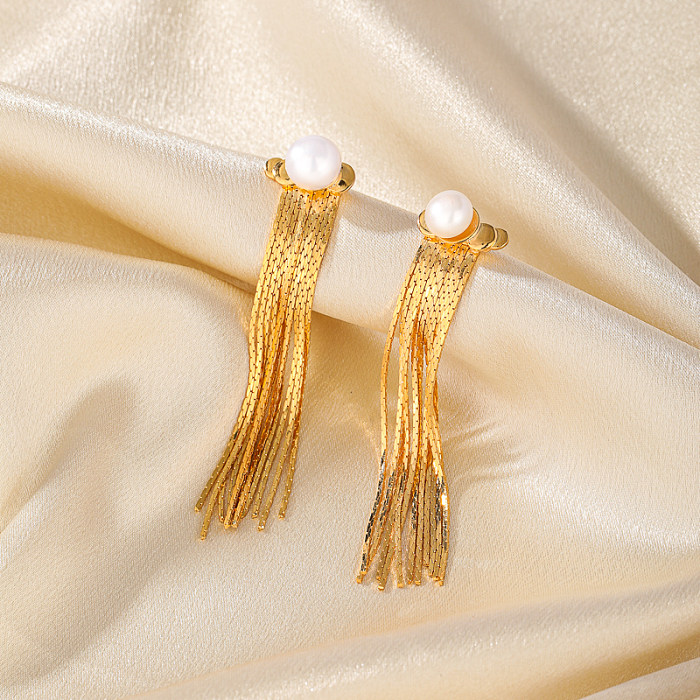 1 par elegante romântico artístico borla chapeamento imitação pérola cobre 18k brincos banhados a ouro
