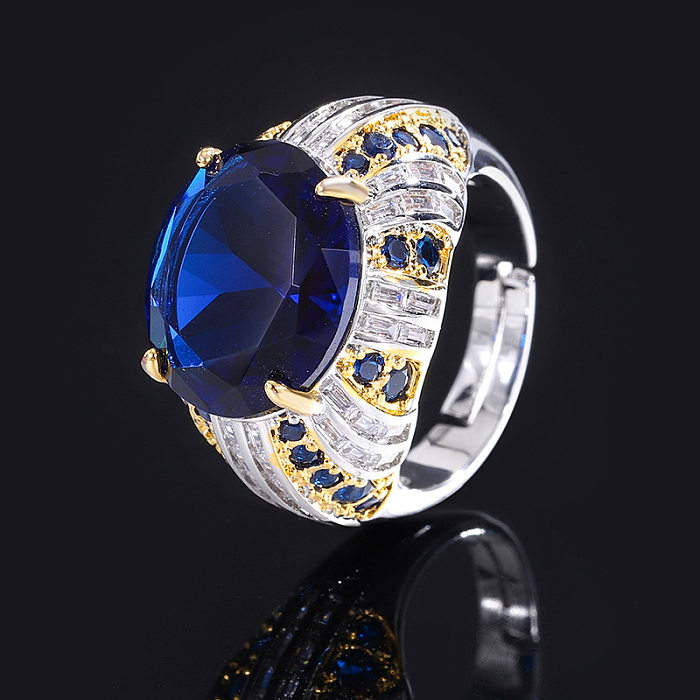 Simple Style Round Copper Inlay Zircon Rings