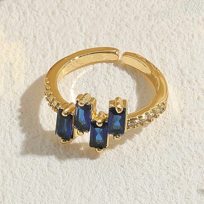 Offene Ringe im klassischen Stil mit glänzendem, rechteckigem Kupferüberzug und Zirkoneinlage, 14 Karat vergoldet