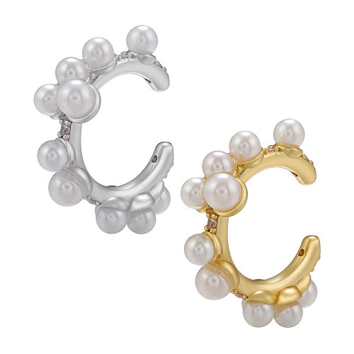 Modische geometrische Ohrclips mit künstlichen Perlen, verkupfert, 1 Paar