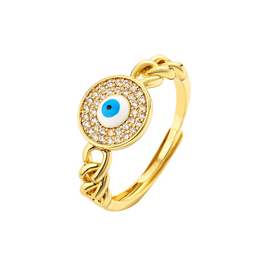 Retro Devil'S Eye Oval Copper Enamel Zircon Open Ring