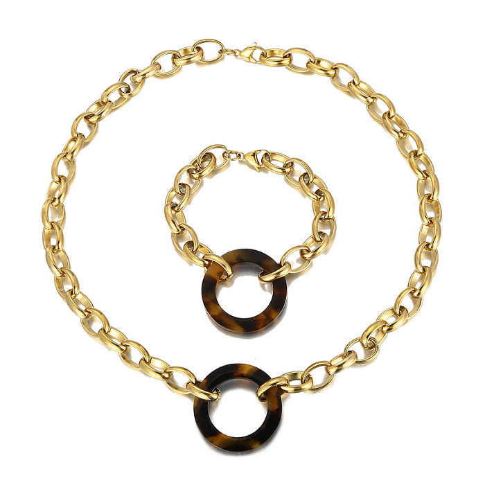 Fashion Round Stainless Steel Titanium Steel Plating Bracelets Necklace