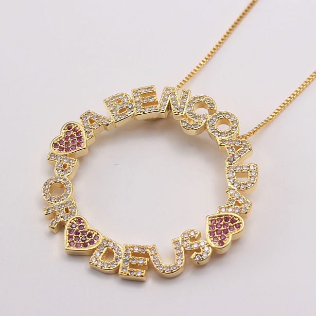 IG Style Simple Style Cool Style Letter Heart Shape Copper Plating Inlay Zircon Gold Plated Pendant Necklace