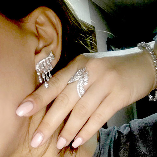 Boucles d'oreilles réglables pour femme avec ailes d'ange et diamants en cuivre exagéré