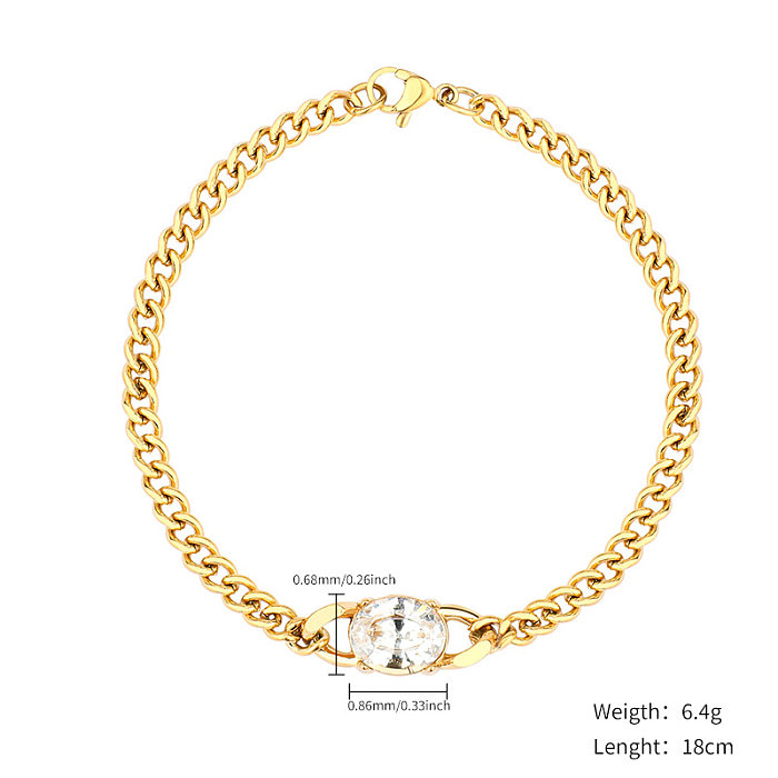 Casual estilo simples redondo formato de coração retângulo chapeamento de aço inoxidável incrustação zircão banhado a ouro pulseiras colar
