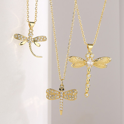 1 Piece Fashion Dragonfly Copper Plating Inlay Zircon Pendant Necklace
