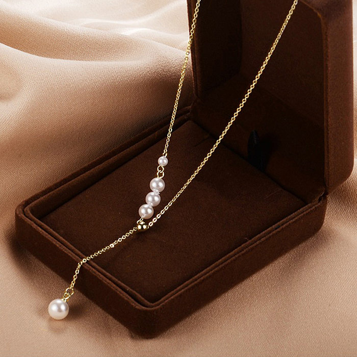 Collier de perles artificielles avec incrustation de cuivre de gouttelettes d'eau de style classique