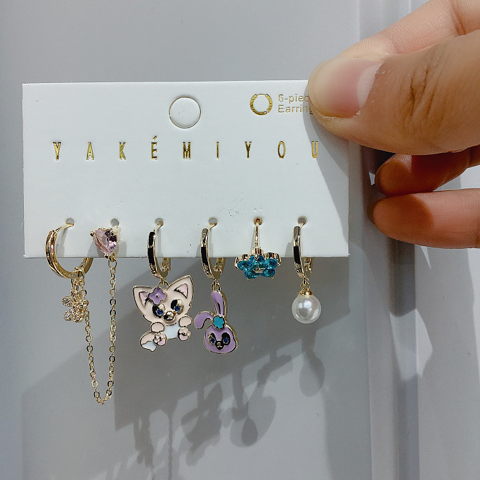Novelty Cartoon Copper Enamel Zircon 14K Gold Plated Earrings