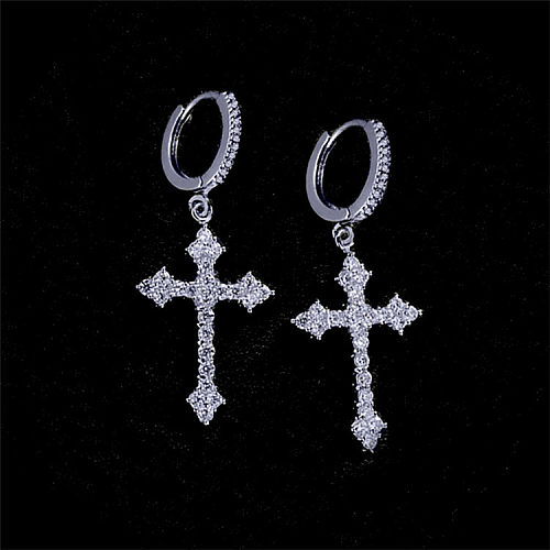 1 Pair Fashion Cross Copper Inlay Artificial Gemstones Earrings