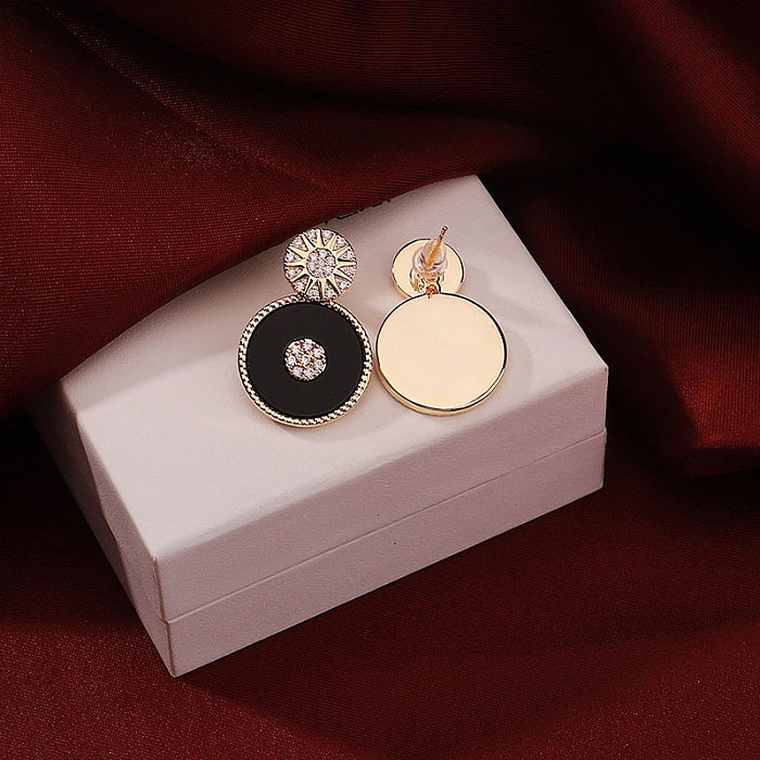 1 Pair Simple Style Round Plating Inlay Copper Zircon 18K Gold Plated Ear Studs
