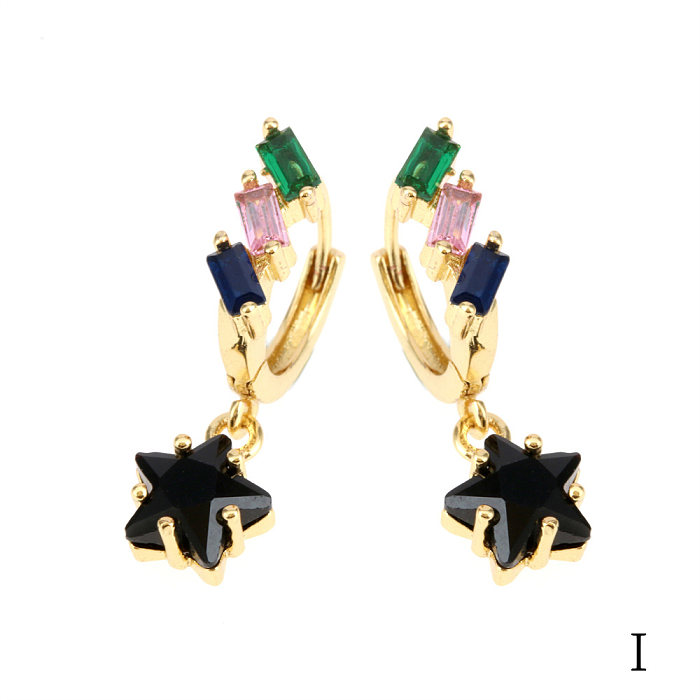 1 Pair Luxurious Shiny Pentagram Heart Shape Plating Inlay Copper Zircon 18K Gold Plated Drop Earrings