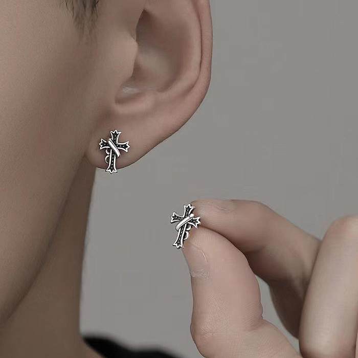 INS Style Cross Copper Plating Ear Studs 1 Pair