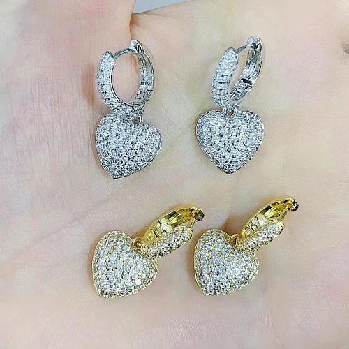 Modische Herzform-Ohrringe mit Kupferbeschichtung und Inlay aus Zirkon, 1 Paar