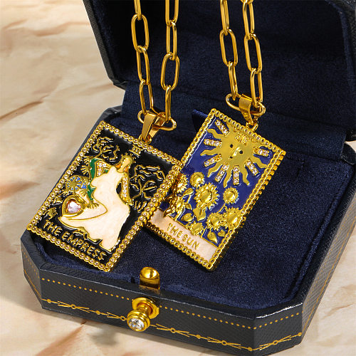Urlaub Einfacher Stil Quadratische Kupferbeschichtung Inlay Naturstein Zirkon 14 Karat vergoldete Anhänger-Halskette