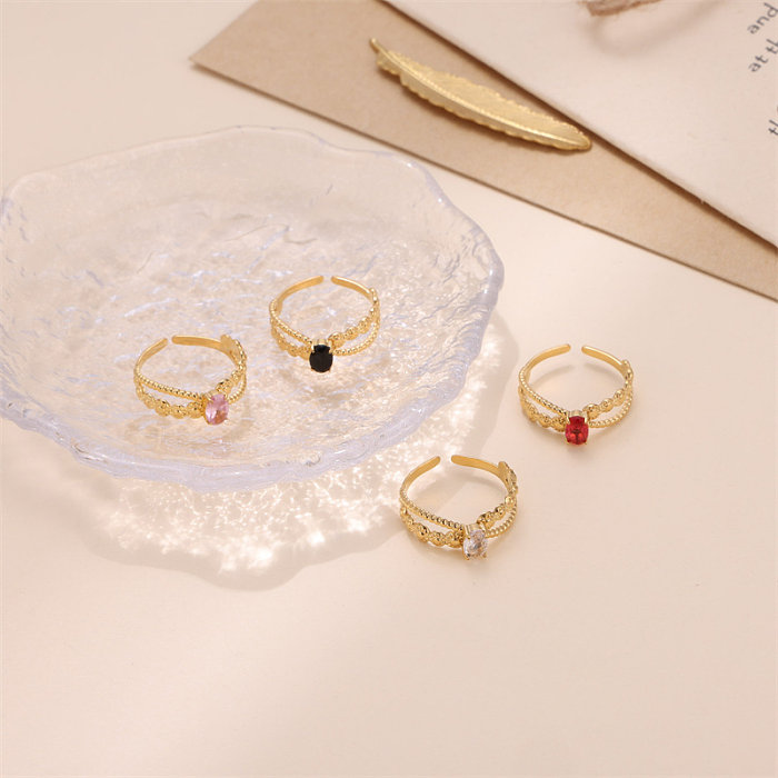 Luxurious Shiny Oval Stainless Steel Plating Inlay Zircon 18K Gold Plated Open Rings