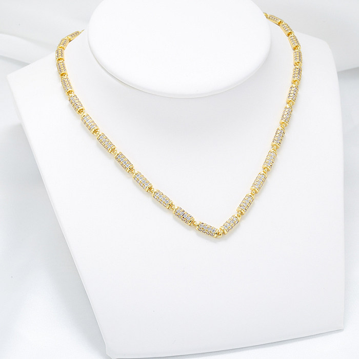 Elegante luxuoso brilhante cor sólida cobre chapeamento inlay zircon 18K banhado a ouro pulseiras colar