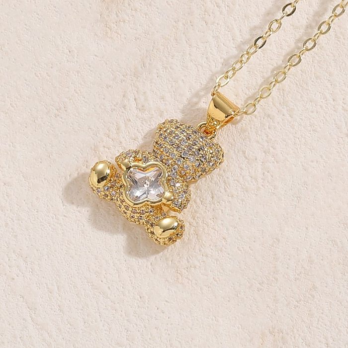Elegant Cute Bear Copper 14K Gold Plated Zircon Pendant Necklace In Bulk