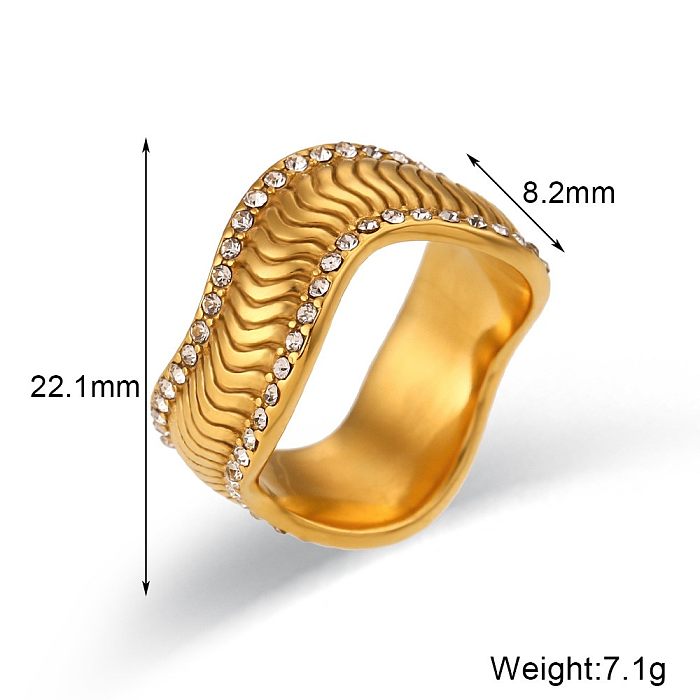 El oro simple del acero inoxidable 18K del color sólido del estilo plateó los anillos del Zircon de la perla a granel